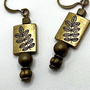 Antique Brass Fern Impressed Earrings.